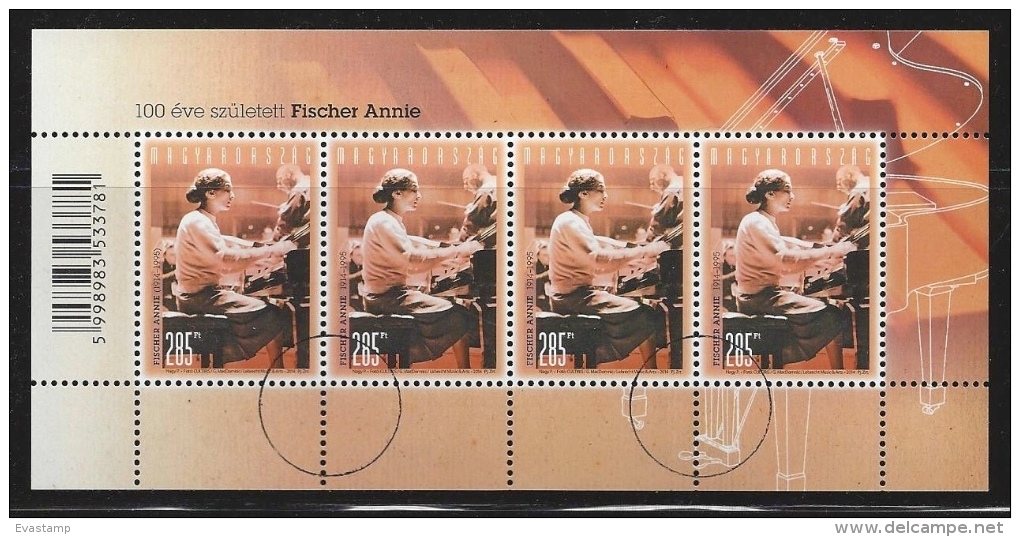 HUNGARY-2014. SPECIMEN Minisheet - Annie Fischer, Famous Hungarian Piano-player / With Barcode - Oblitérés