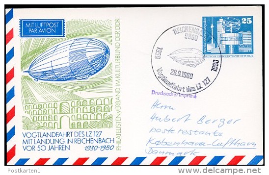 DDR PP17 C2/010a Privat-Postkarte VOGTLANDFAHRT ZEPPELIN Reichenbach Sost.1980  NGK 4,00 € - Postales Privados - Usados