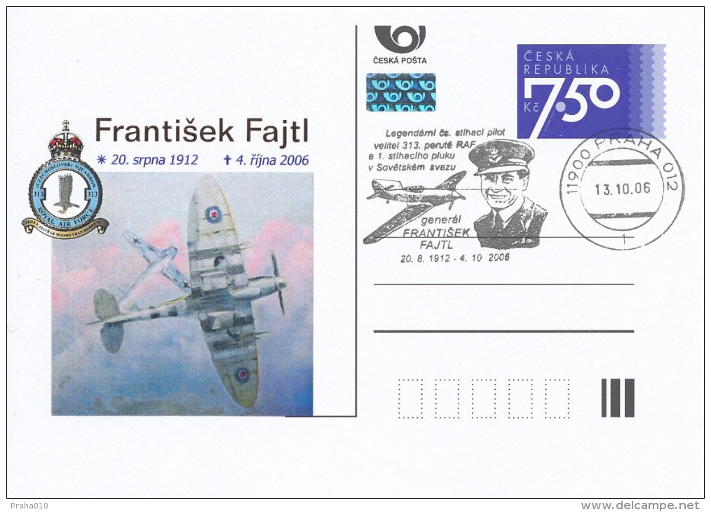 Czech Rep. / Postal Stat. (Pre2006/45cp) General Frantisek Fajtl (1912-2006) Commander 313th Squadron RAF, Com. Postmark - Postkaarten