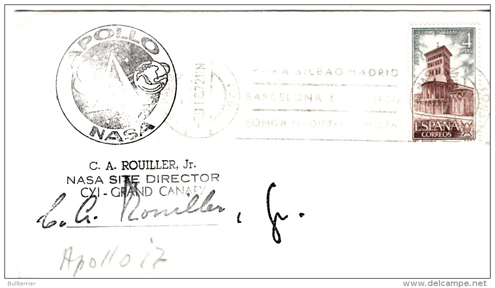 SPACE -   SPAIN - 1972- APOLLO  17 CANARY ISLAND STATION COVER SIGNED WITH LAS PALMAS  POSTMARK - Europe
