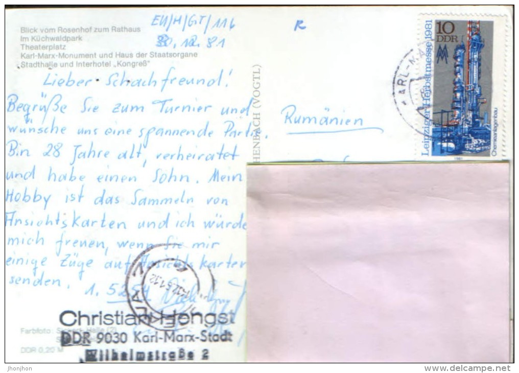 Germany - Postcard (photo )  Circulated In 1981 - Karl Marx Stadt -Collage Of Images  - 2/scans - Chemnitz (Karl-Marx-Stadt 1953-1990)