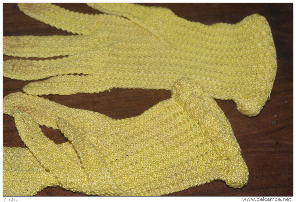 GANTS RETRO VINTAGE FEMME CROCHET JAUNE 23 Cms - 1900-1940