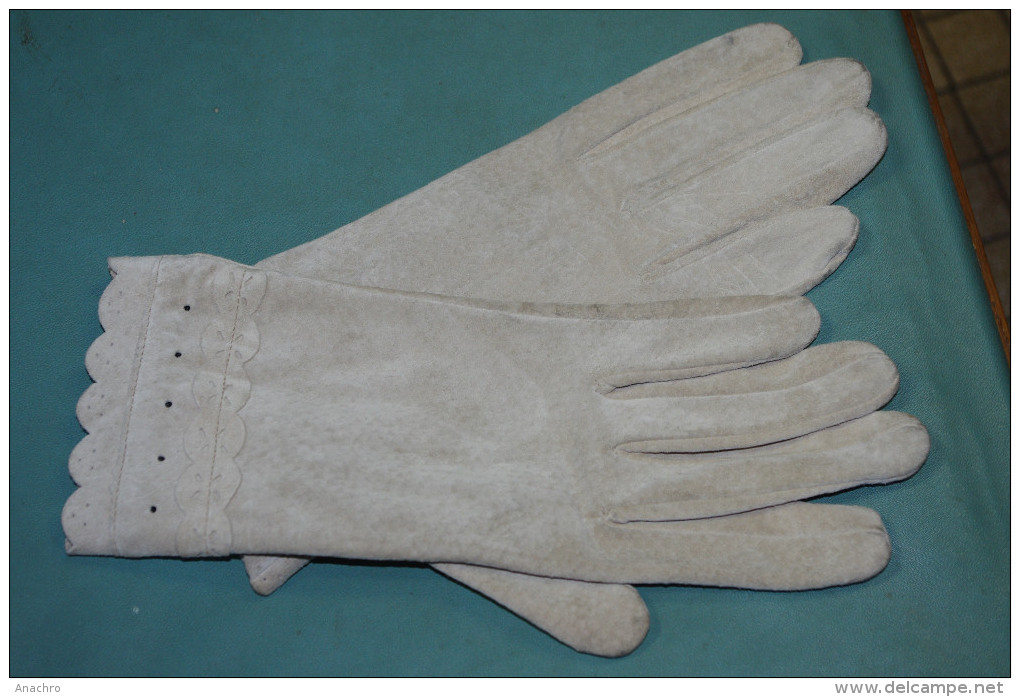 GANTS RETRO  FEMME CUIR PEAU GRIS  25.5 Cms - 1940-1970