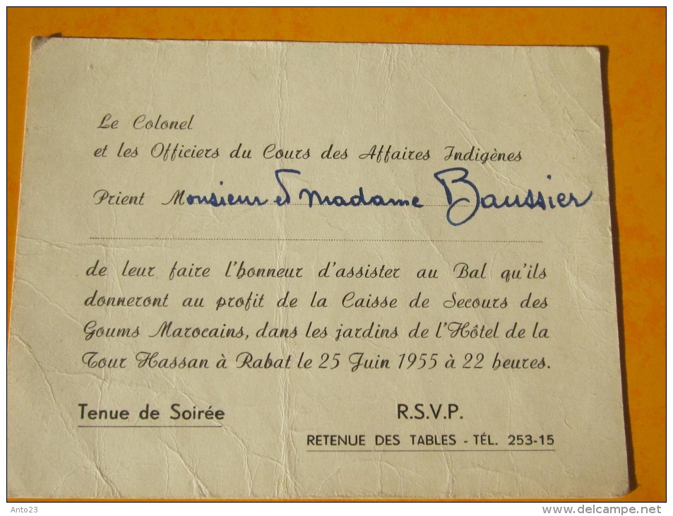 Carte Invitation   Du Colonel Du Cours Des Affaires Indignènes Goms Marocains Légion - Dokumente