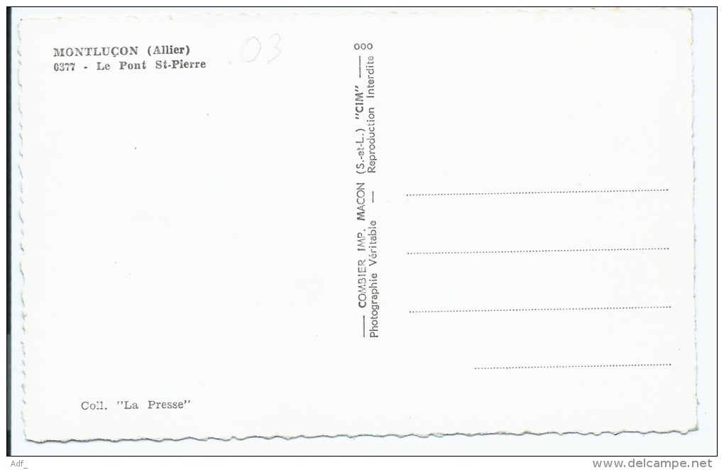 CPSM MONTLUCON, LE PONT ST SAINT PIERRE, Format 9 Cm Sur 14 Cm Environ, ALLIER 03 - Montlucon