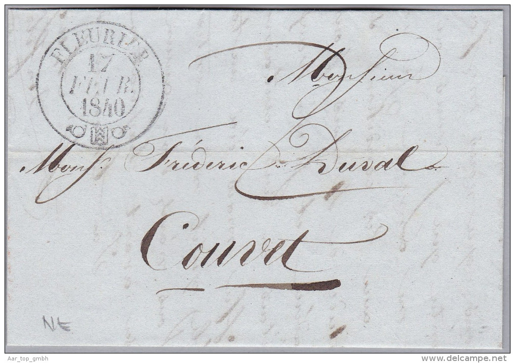 Heimat CH NE FLEURIER 1840-02-17 Auf Vorphila Brief Nach Couvet - ...-1845 Prephilately