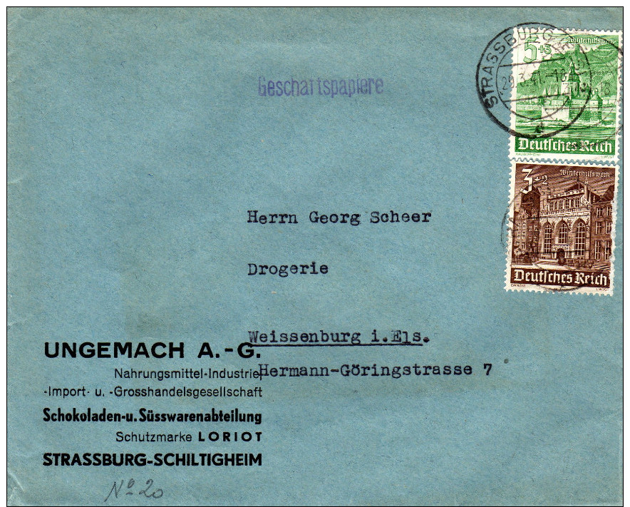 Càd De Strassburg Els 2 Du 29/3/1941 - Utilisations Des Timbres Secours D´huver 3 & 5 Pfg  Tarif Imprimé TTB - Guerre De 1939-45