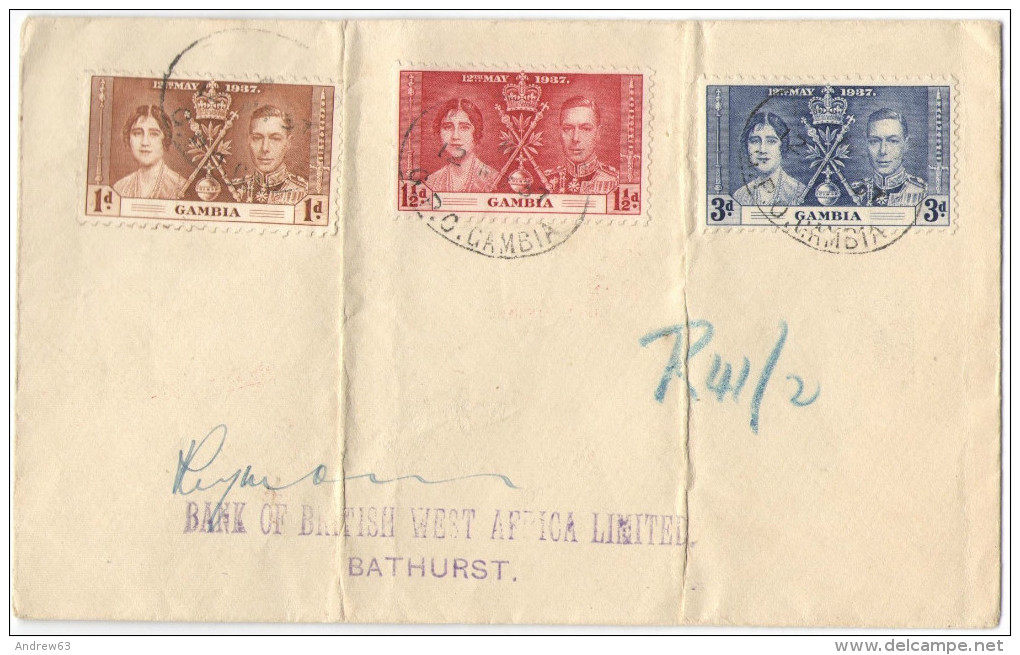 GAMBIA - 1937 - Coronation - Registered - Viaggiata Da G.P.O. Per Banjul, Bathurst, Gambia - Gambie (...-1964)