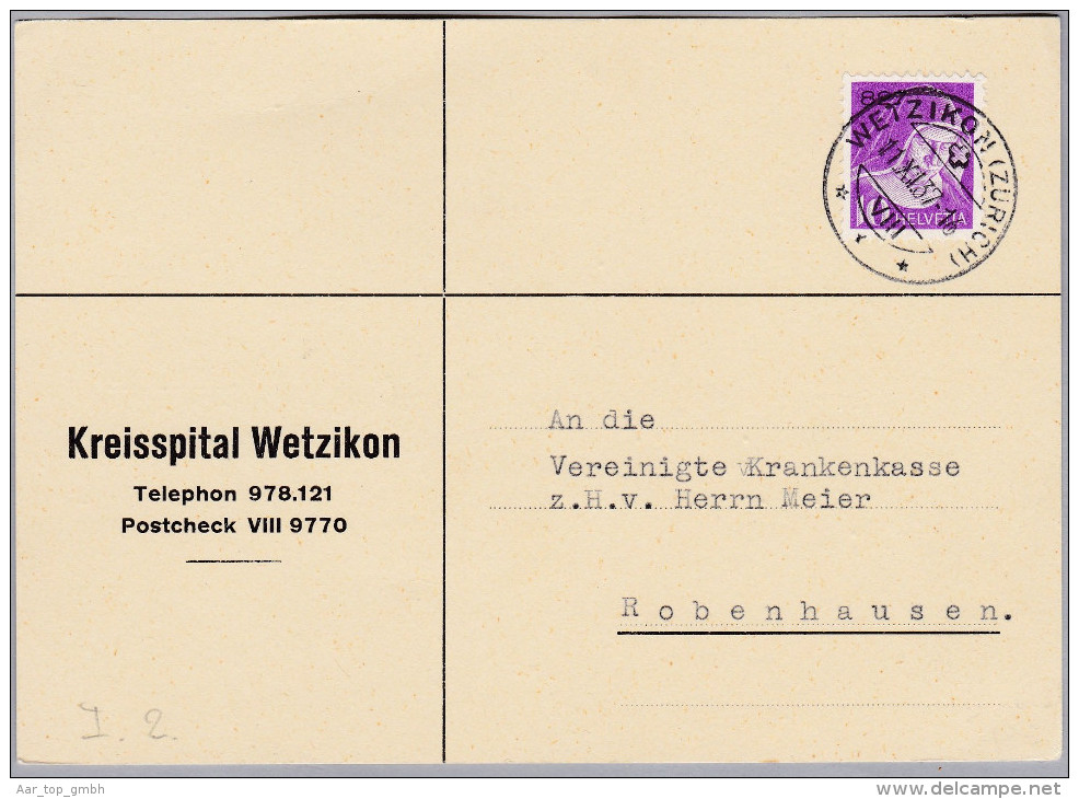 Heimat CH ZH WETZIKON 1937-11-11 Auf Karte Mit Portofreiheit Gr#827 Kreisspital Wetzikon - Vrijstelling Van Portkosten