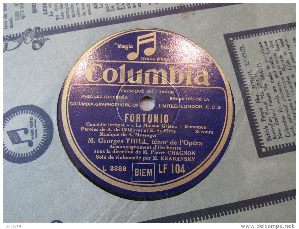 78 Tours Elegie  - Fortunio - G Thill - Columbia Lf104 - 78 Rpm - Schellackplatten