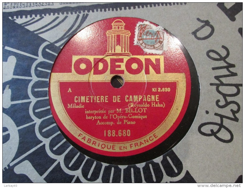 78 Tours Cimetiere De Campagne - Romance D Ariodant - M Billot - Odeon 188 680 - 78 T - Disques Pour Gramophone
