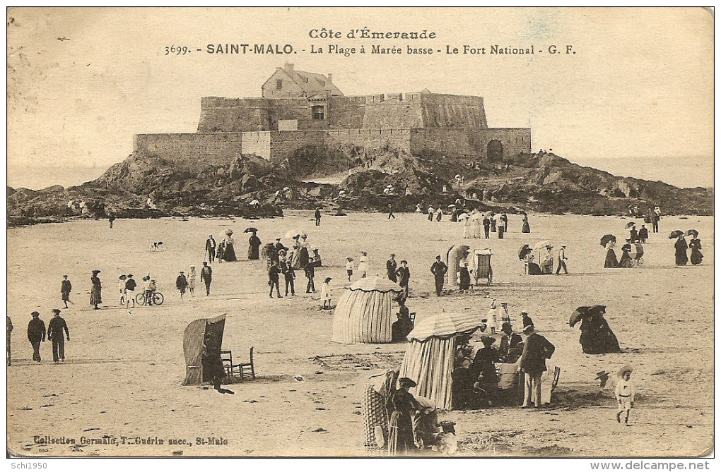 ~    35  ~   SAINT MALO  . La Plage à La Marée Basse . Le Fort Nationa  .G . F  .. ~   .  Cp Bien Sympa Et Pas Chère  . - Saint Malo