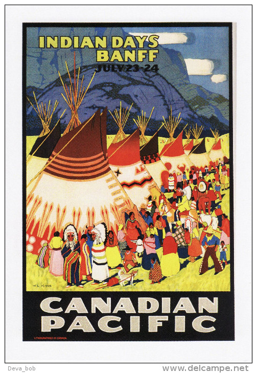 Poster Art Postcard Canadian Pacific Indian Days Banff Canada Wigwam Teepee Tent - Advertising