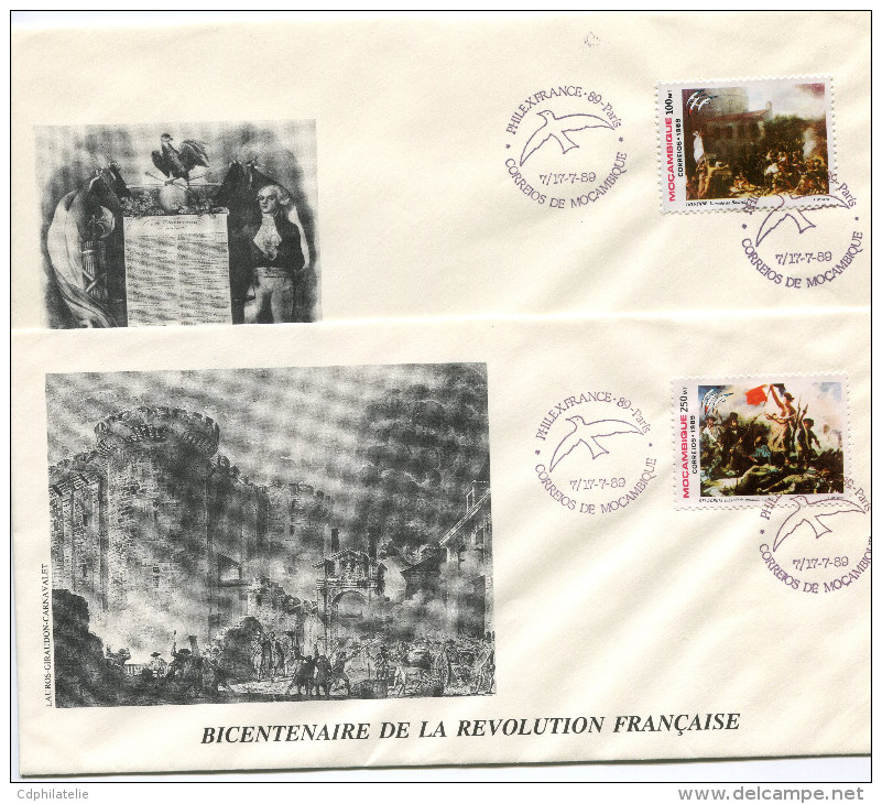 MOZAMBIQUE N°1114/5 THEME REVOLUTION FRANCAISE 2 ENVELOPPES OBLITERATION MOCAMBIQUE 7/17-7-89 PHILEXFRANCE-89-PARIS - French Revolution