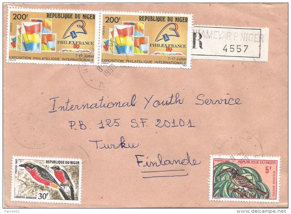 Niger 1990 Niamey RP Laniarus Tockus Bird Philatelic Exhibition Registered Cover - Niger (1960-...)