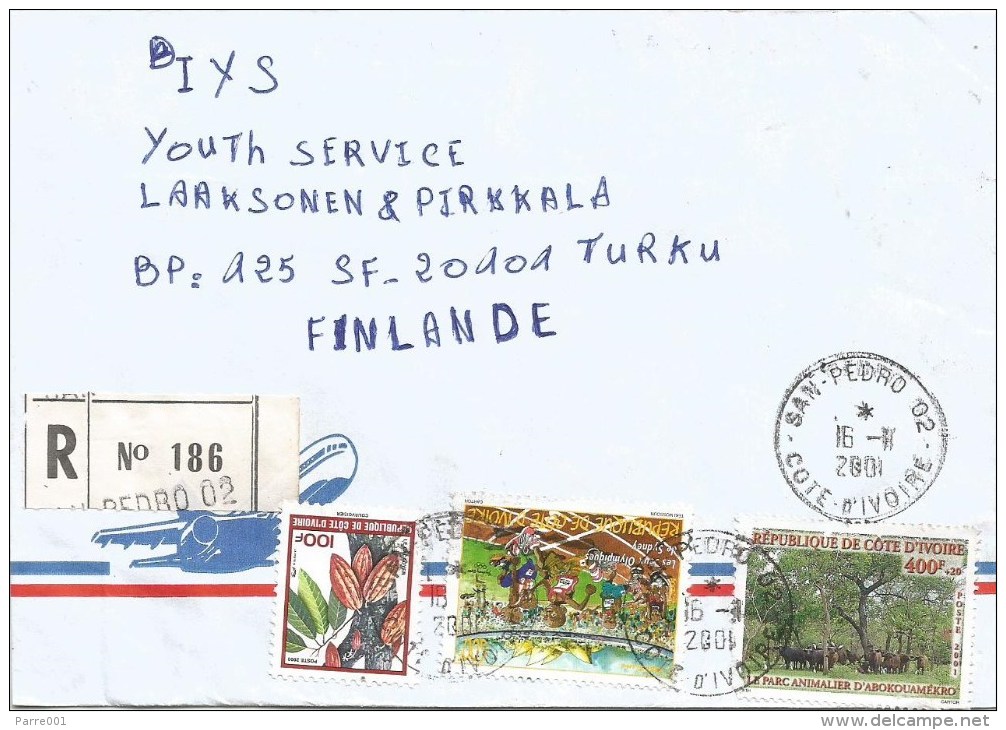 Cote D´Ivoire Ivory Coast 2001 San Pedro 02 Olympic Games Sydney Buffalo Cocoa Registered Cover - Ivoorkust (1960-...)