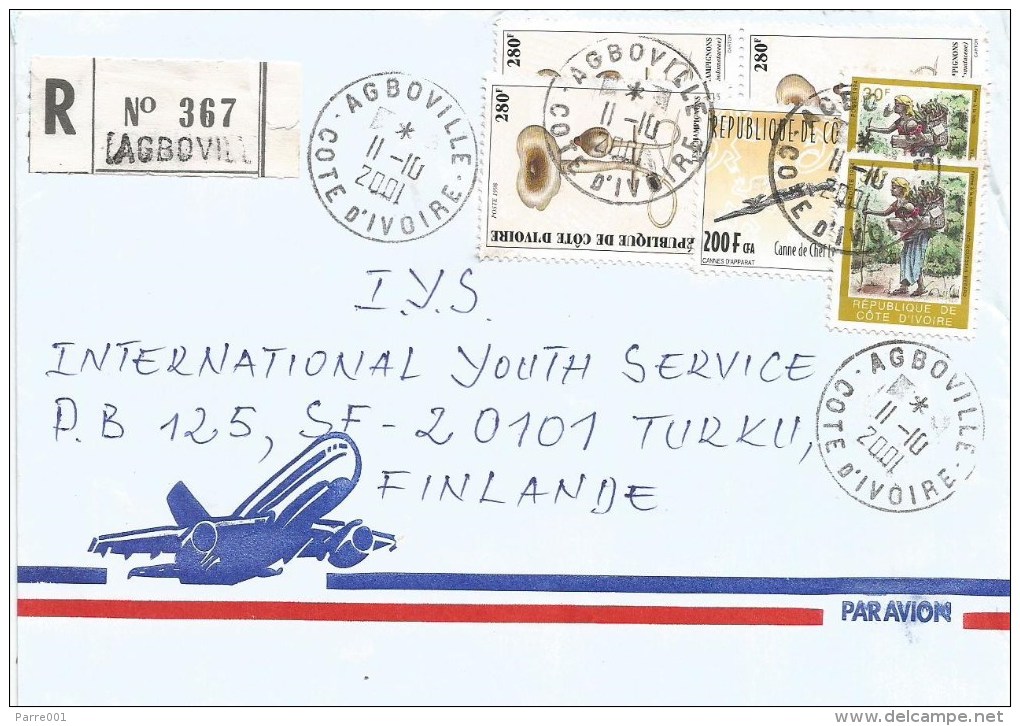 Cote D´Ivoire Ivory Coast 2001 Agboville Champignon Mushroom Canne Traditional Registered Cover - Ivoorkust (1960-...)