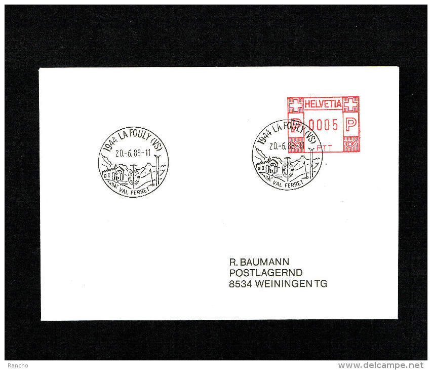 SUISSE FLAMME MECANIQUE Noir : 1944 LA FOULY  (VS). DU 20.6.1988 - Postage Meters