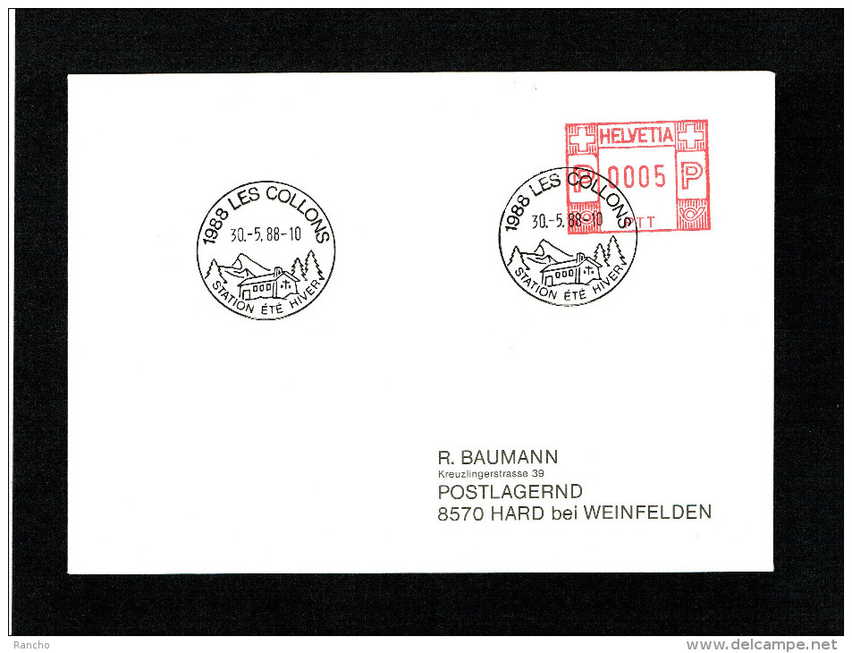 SUISSE FLAMME MECANIQUE Noir : 1988  LES COLLONS . DU 30.5.1988 - Postage Meters