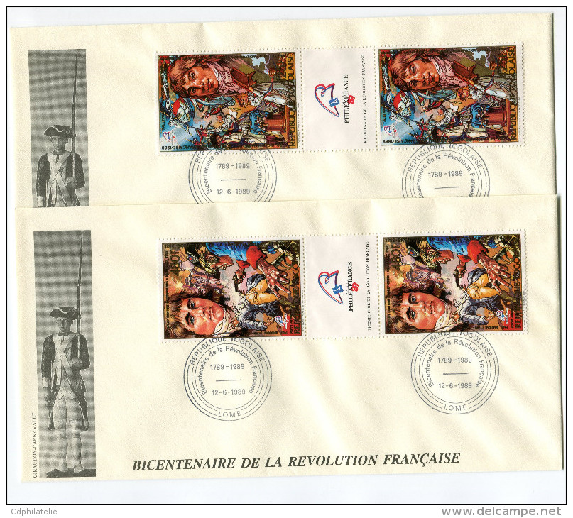 TOGO PA 661/2 EN TRIPTYQUE THEME REVOLUTION FRANCAISE 2 ENVELOPPES OBLITERATION LOME 12-6-1989 - Rivoluzione Francese