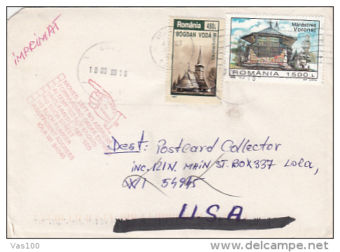 MARAMURES WOODEN CHURCH, VORONET MONASTERY, STAMPS ON COVER, 1998, ROMANIA - Lettres & Documents