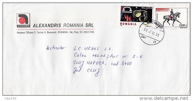 LIBRA HOROSCOPE, HORSE DRESSAGE, STAMPS ON COVER, 2002, ROMANIA - Lettres & Documents