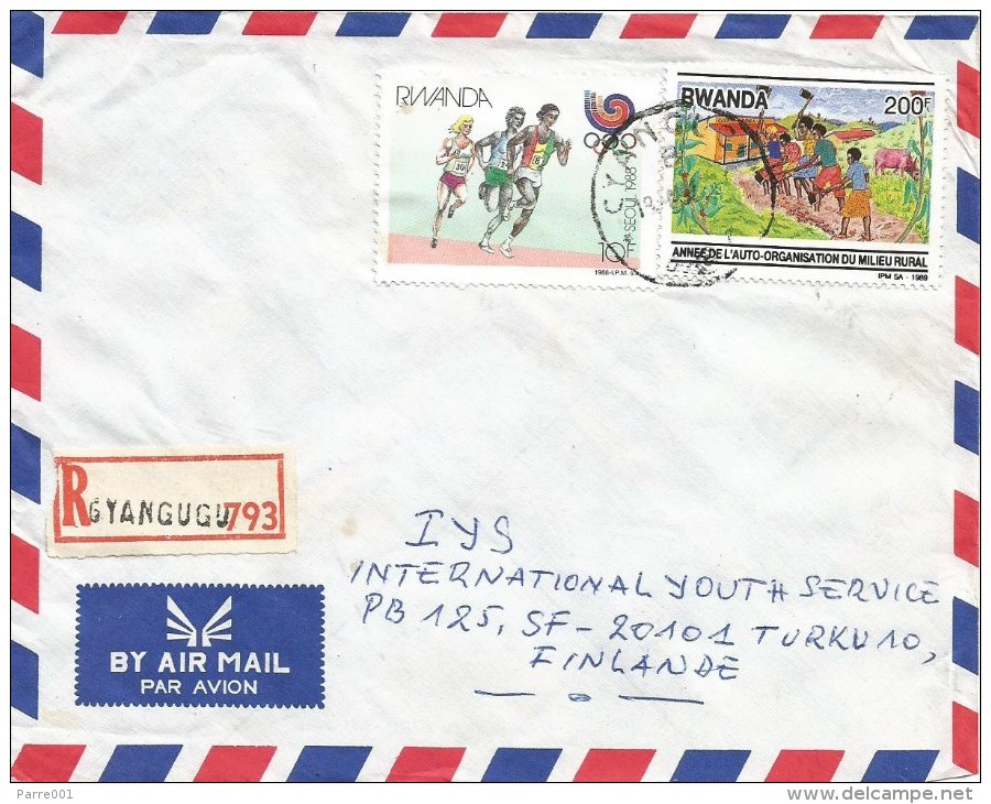 Rwanda 1992 Cyangugu Olympic Games Seoul Athletics Running Agriculture Registered Cover - Gebruikt