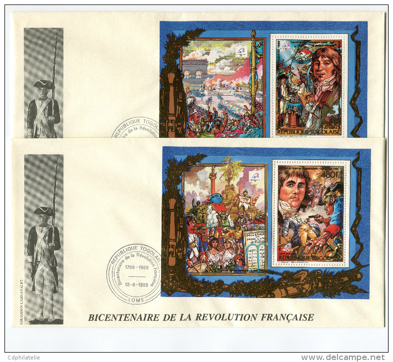 TOGO N°1272/3 + PA 661/2 EN BF THEME REVOLUTION FRANCAISE 4  ENVELOPPES OBLITERATION LOME 12-6-1989 - French Revolution