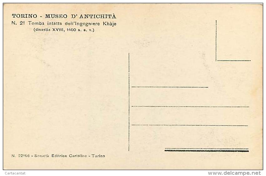 TORINO. MUSEO D'ANTICHITA'. LA TOMBA EGIZIA INTATTA DELL'INGEGNERE KHAJE. CARTOLINA ANNI '40 - Musées