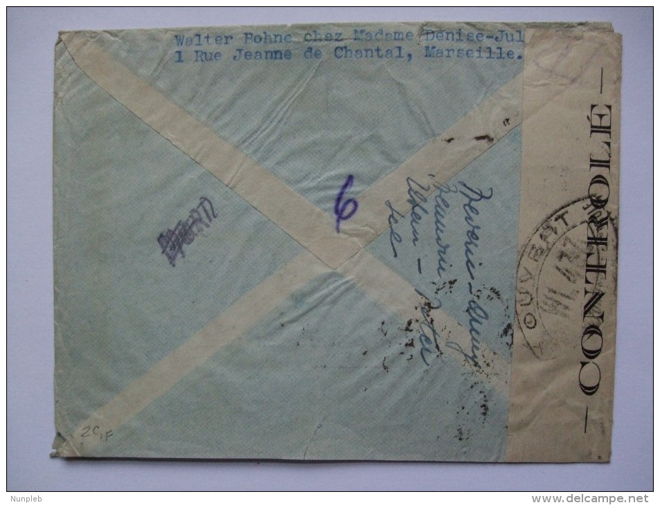 FRANCE 1940 CENSOR COVER MARSEILLE TO NEW YORK - Covers & Documents