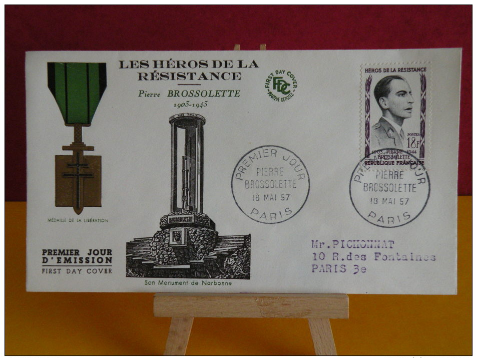 FDC - Les Héros De La Résistance, Pierre Brossolette - Paris 18.5.1957 - 1er Jour, Coté 7 € - 1950-1959