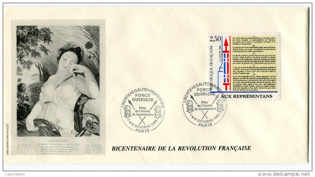 FRANCE THEME REVOLUTION FRANCAISE ENVELOPPE OBLITERATION PARIS 7 Et 8 OCTOBRE 1989 FORCE OUVRIERE FETE DE L'AMITIE...... - French Revolution
