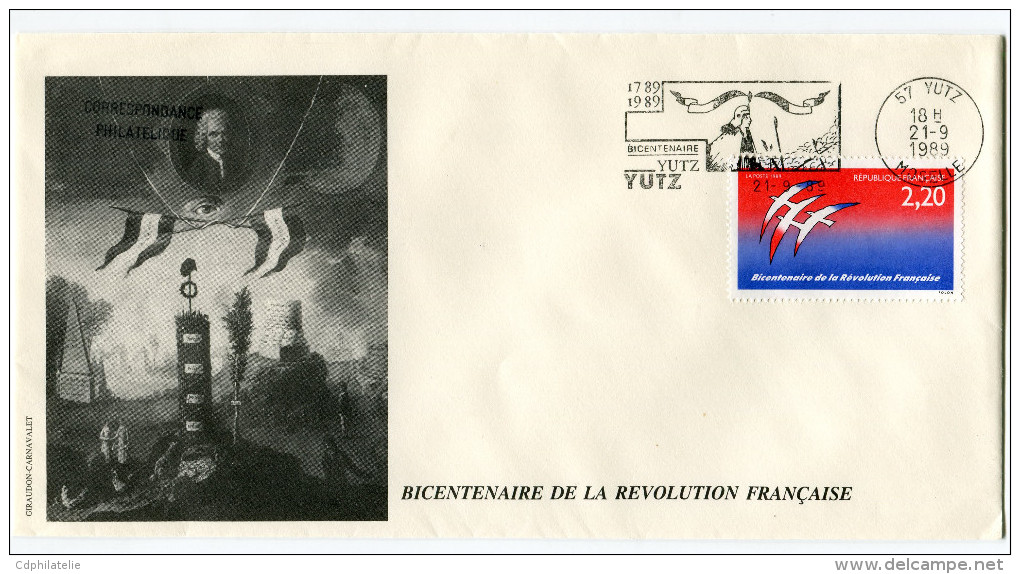 FRANCE THEME REVOLUTION FRANCAISE ENVELOPPE OBLITERATION 57 YUTZ 21-9-1989 AVEC FLAMME 1789-1989 BICENTENAIRE YUTZ - Rivoluzione Francese