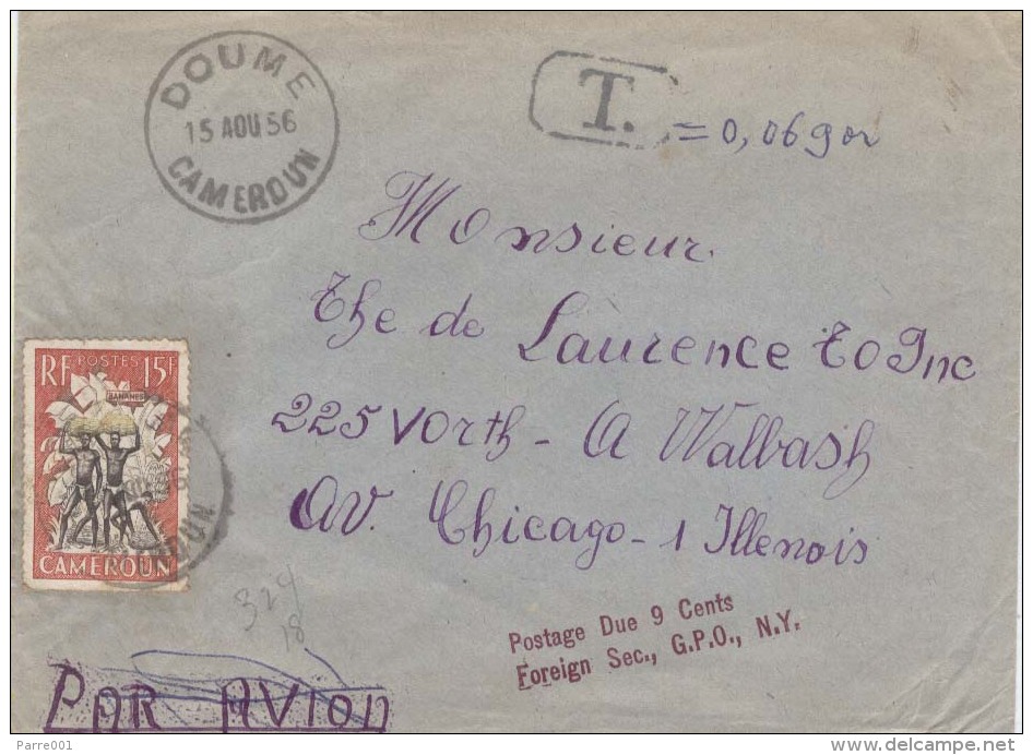 Cameroon Cameroun 1956 Doume Bananas Fruit Underfranked Taxed Cover With T In Rectangule German Type - Kameroen (1960-...)