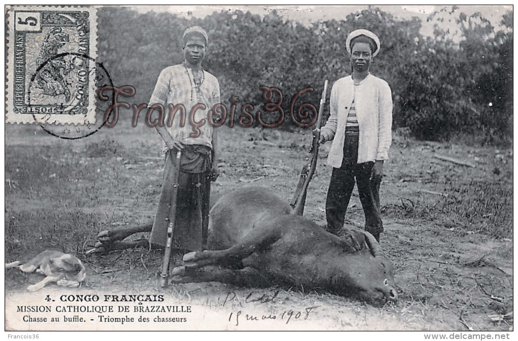 Congo Français - Mission Catholique De Brazzaville - Chasse Au Buffle - Triomphe Des Chasseurs- Excellent état - 2 SCANS - Brazzaville