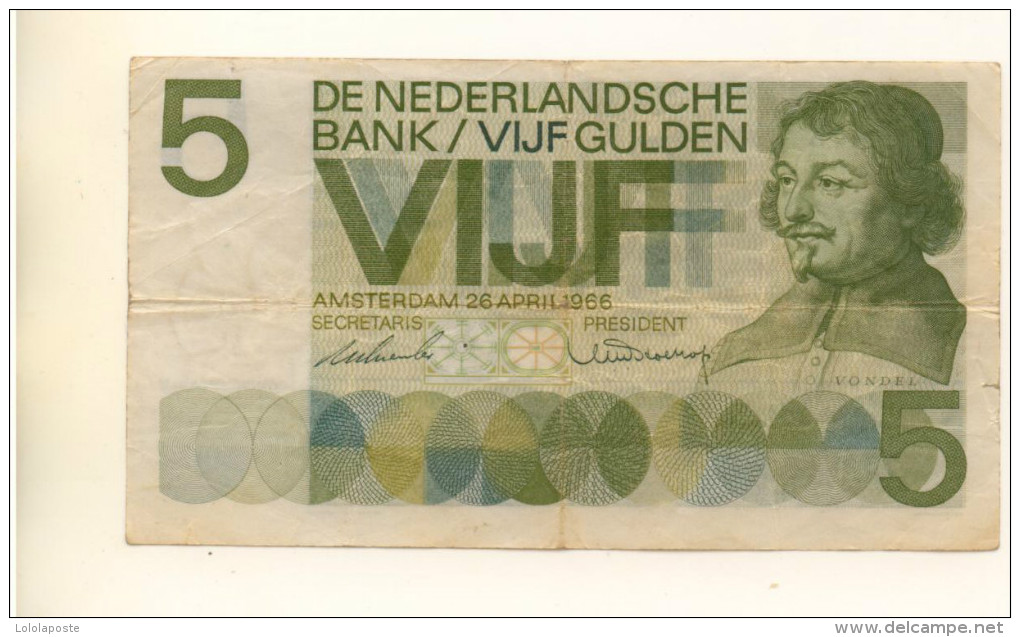 PAYS-BAS - Billet De 5 Gulden De 1966 Ayant Circulé - 5 Florín Holandés (gulden)