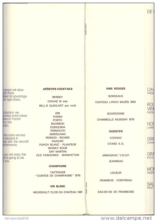 Menu Concorde Paris-New York - Menus