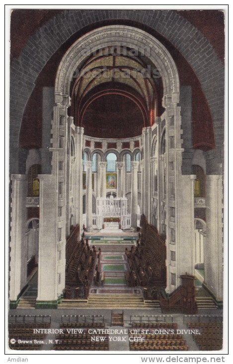 USA, NEW YORK CITY NYC - CATHEDRAL OF ST JOHN'S DEVINE, INTERIOR VIEW - Antique Ca 1920s Unused Vintage Postcard - Églises