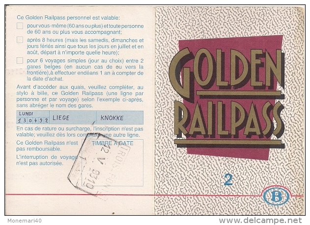 SNCB - GOLDEN RAILPASS  - 1993 (Carte Pour 6 Voyages Pour Les Plus De 60 Ans) - Europe