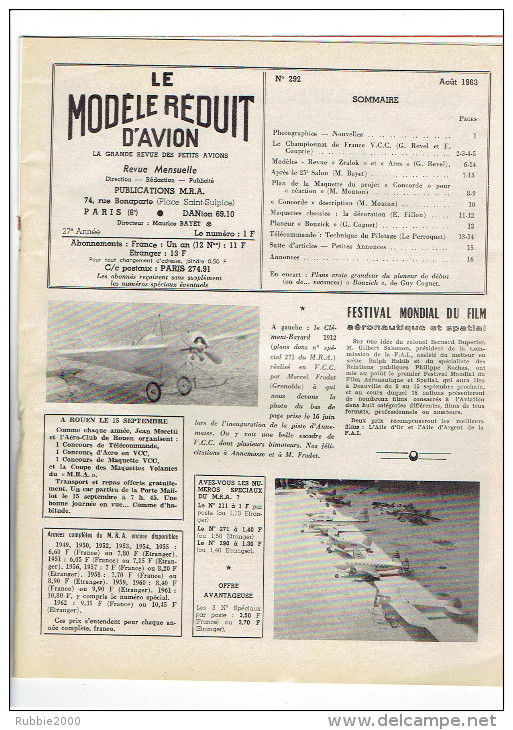 LE MODELE REDUIT D AVION 1963 CONCORDE PLANEUR BOUZICK - Frankrijk