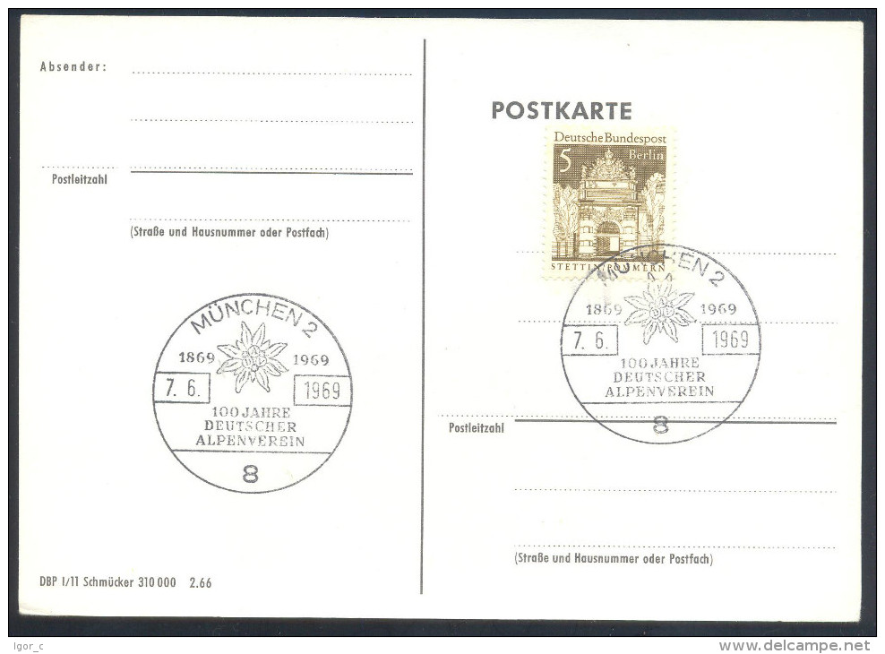 Germany Deutschland Flora Rose Flowers 1969 Card: 100 Jahre Deutscher Alpenverein; Edelweiss Cancellation - Other & Unclassified