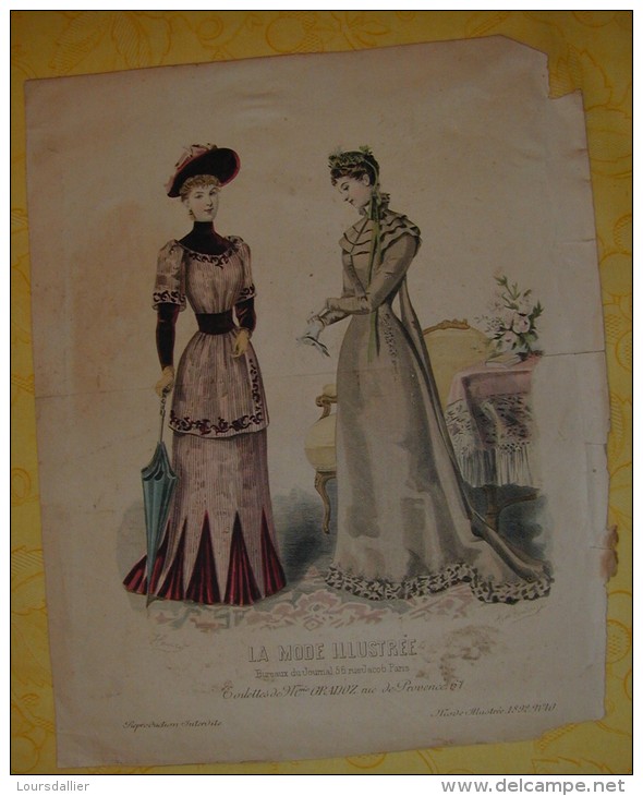 4 Dessins LA MODE ILLUSTREE N°45 N°10 De 1892 Et N°26 De 1900 Et Une Autre Découpée Très âbimées Voir Les Scans - Collections