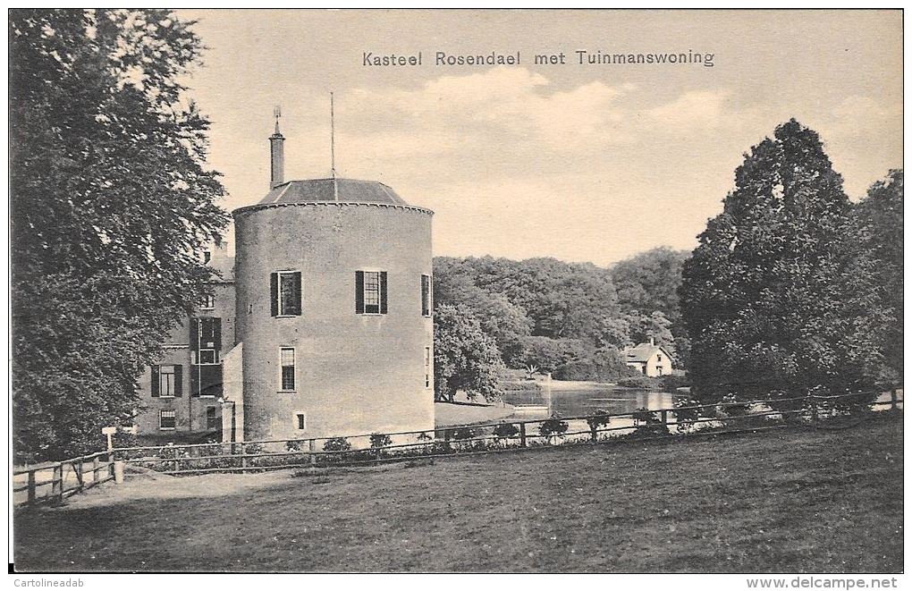 [DC5927] CARTOLINA - PAESI BASSI - KASTEEL ROSENDAEL MET TUINMANSWONING - Non Viaggiata - Original Old Postcard - Velp / Rozendaal