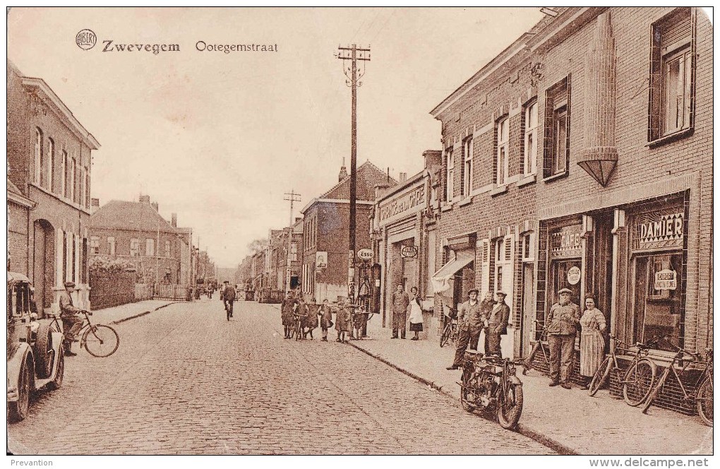 ZWEVEGEM - Ootegemstraat - Café "Damier" Et Le Garage De La "Gare" Sur La Droite De La Carte - Carte Très Animée - Zwevegem