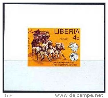 Liberia 1976 Bloc Imperf MNH 100th Ann First Telephone Mail Coach  Horses Horse Chevaux Cheval Caballos Cavalli  Pferde - Post