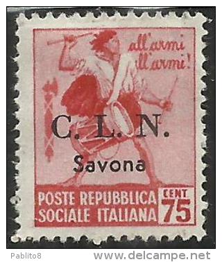 CLN SAVONA 1945 SOPRASTAMPATO D´ITALIA TAMBURINI ITALY OVERPRINTED  CENT. 75 MLH - National Liberation Committee (CLN)