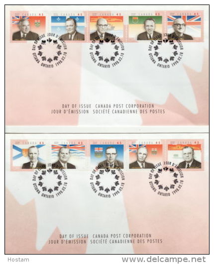 CANADA, 1998, # 1709a-j, Provincial Premiers Set Of 2 OFDC - 1991-2000