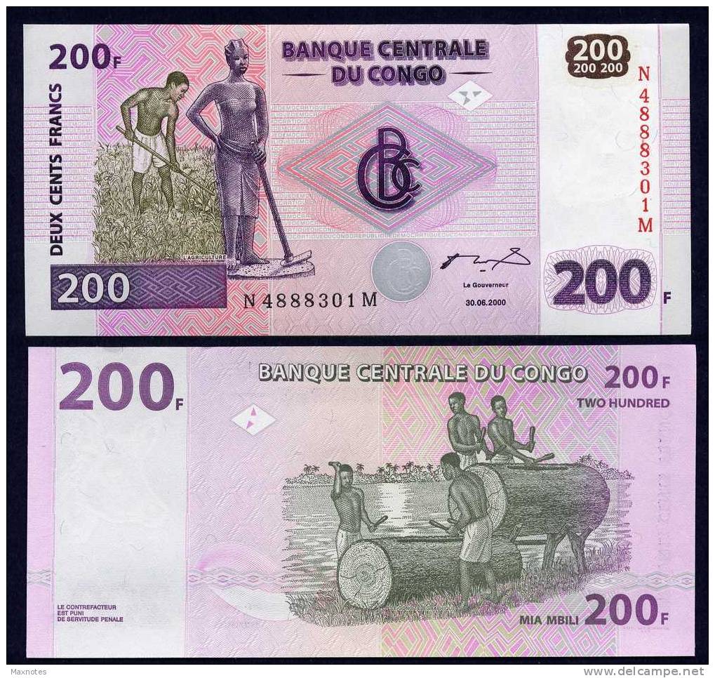 CONGO DEM. REP. : Banconota 200 Francs - 2000 - FDS - Zonder Classificatie