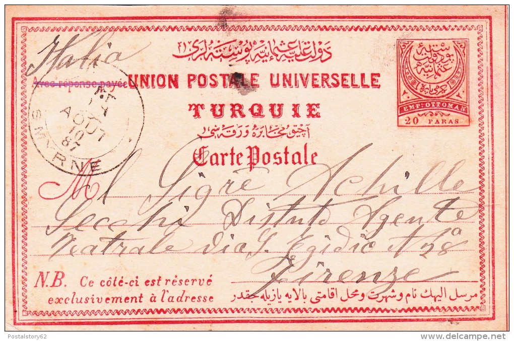 Smyrne To Firenze, Intero Postale 1887 - Covers & Documents