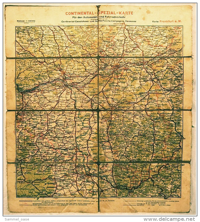 Alte Strassenkarte Ca. 1910 - Frankfurt A. Main - Continental-Spezial-Karte Für Den Automobil- Und Fahrradverkehr - Strassenkarten